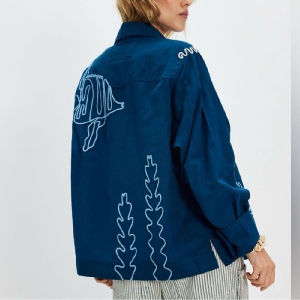 Free People We The Free Tidal Stitch Shirt- Sailor Blue Combo